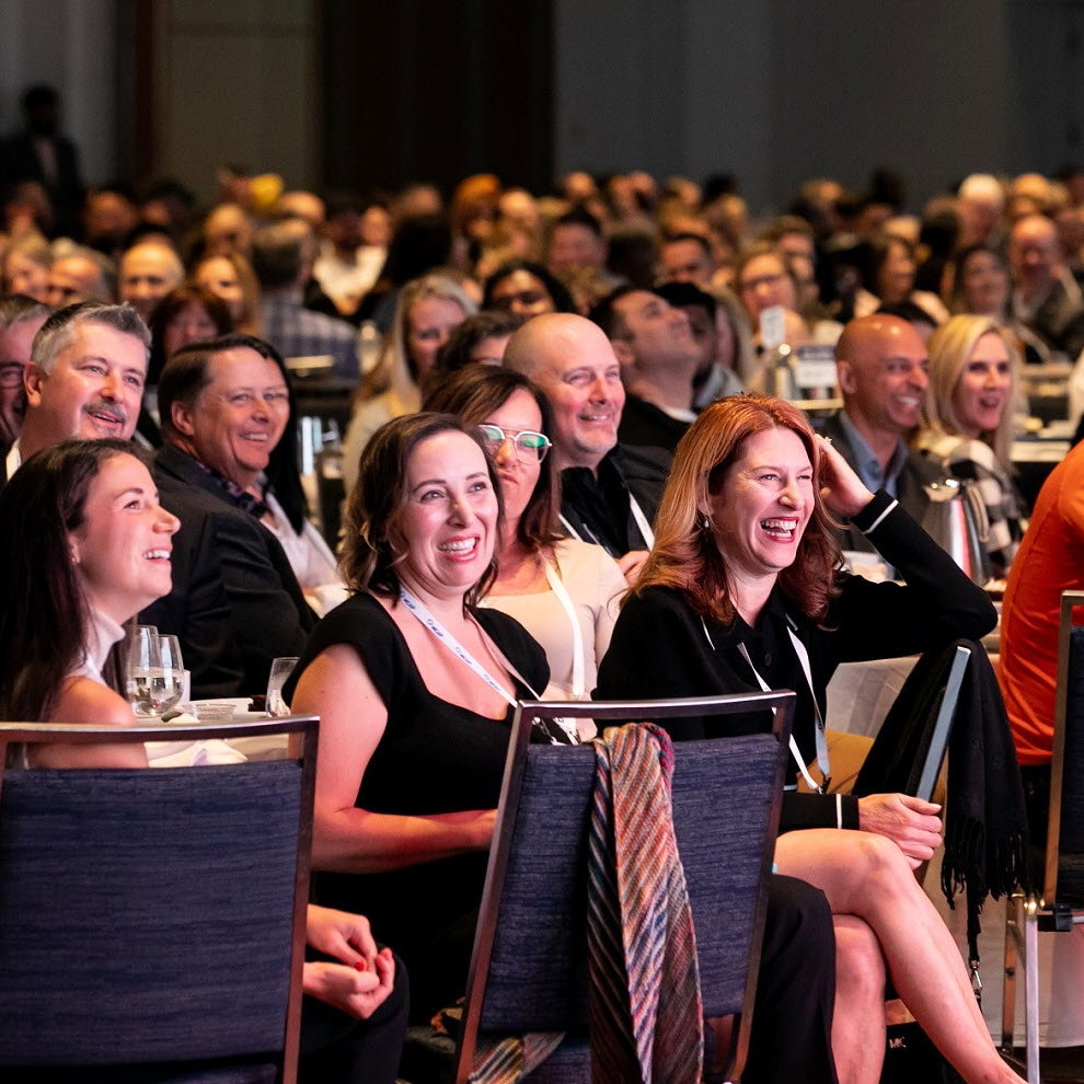Crowd of people laughing