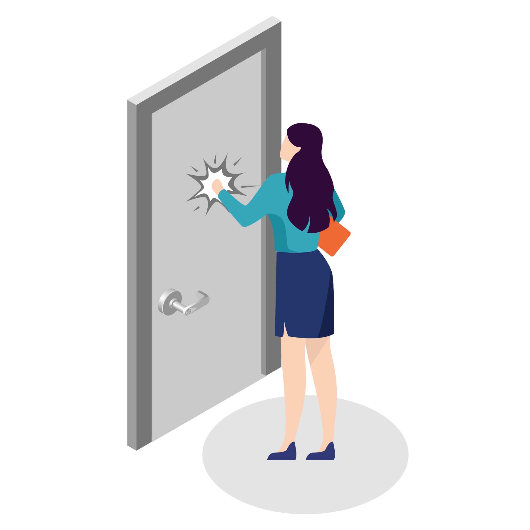 Cartoon image of a woman knocking on a door
