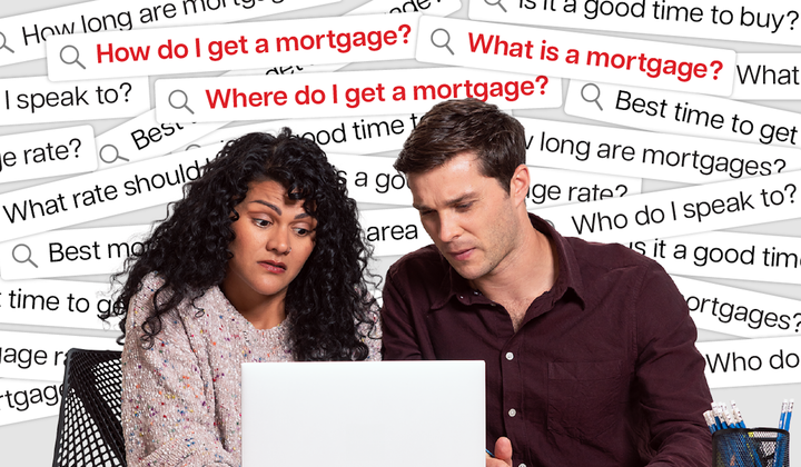 Two people looking at a computer screen confused about their mortgage