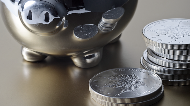 Biggy bank with silver coins